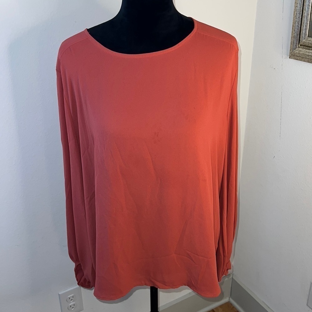 LOFT fall orange / roast color ling sleeve lightweight polyester top blouse XL‎